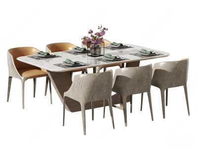 现代餐桌椅组合3D模型下载